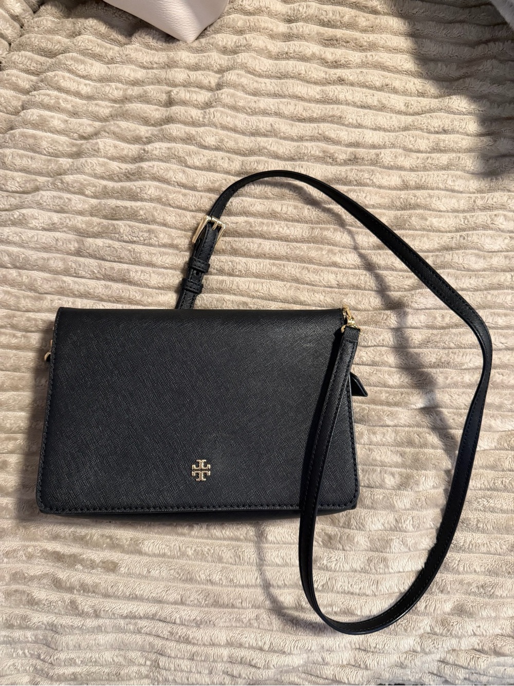Tory Burch Black Leather Crossbody with Gold Logo